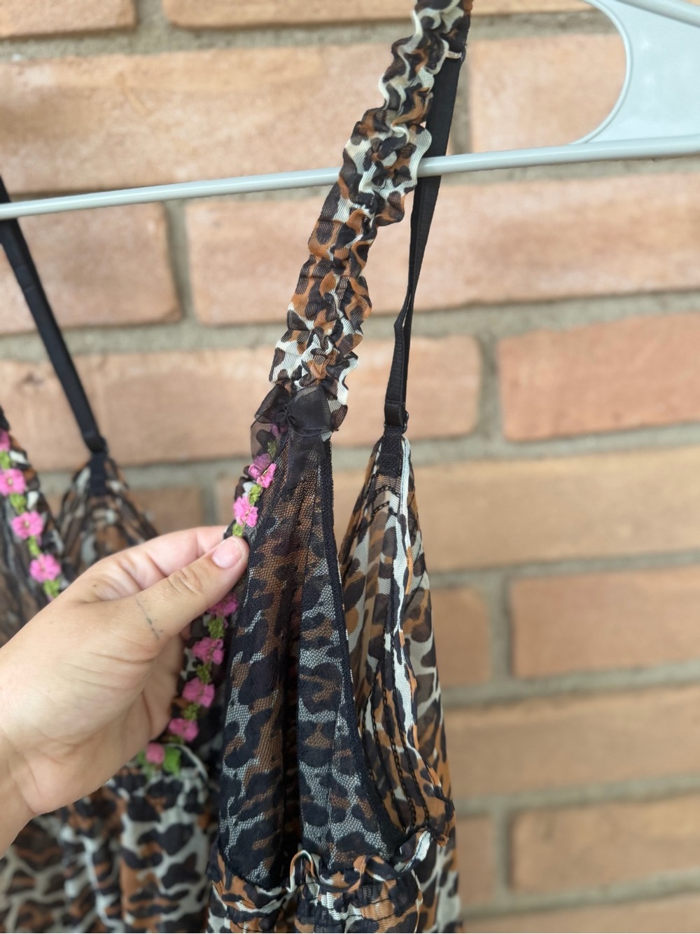 Betsey Johnson Leopard Print Chemise with Pink Floral Trim - Picture 5 of 6